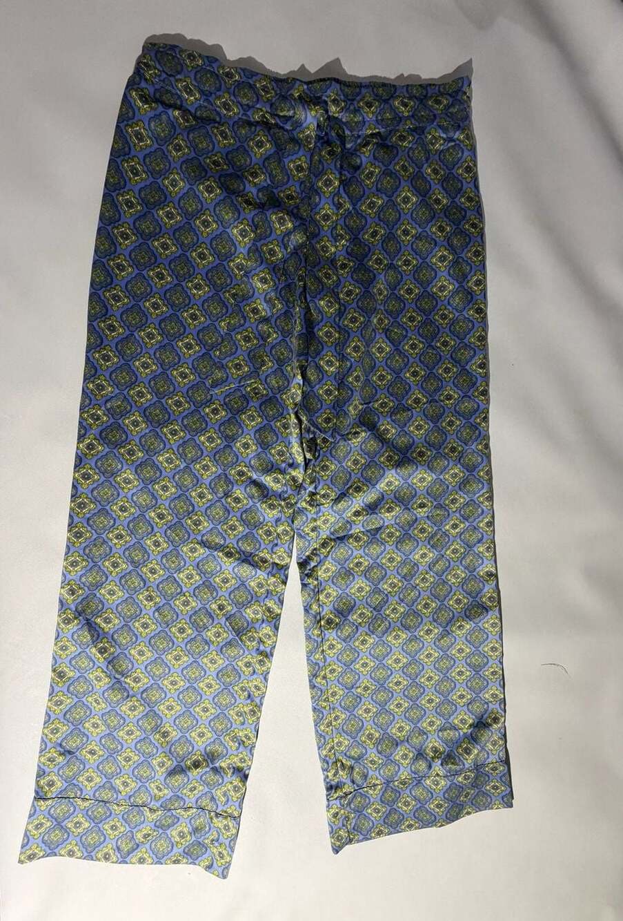 NY&C Satin Pajama Pants XS Blue Green Medallion Print Wide Leg Y2K